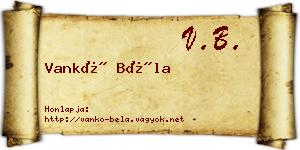 Vankó Béla névjegykártya